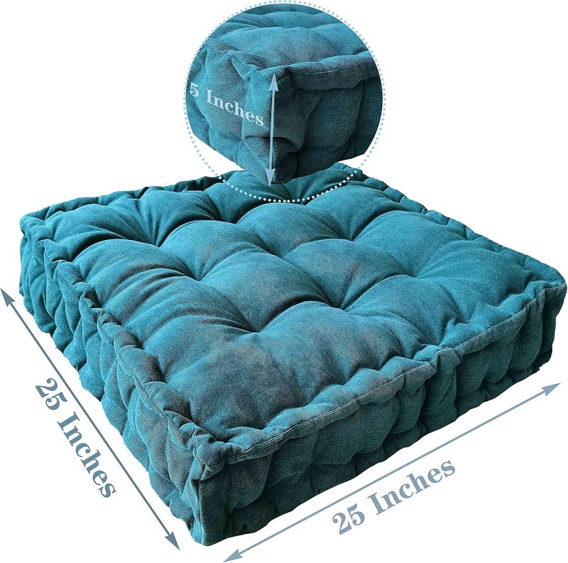 Verpert Floor Pillow 25x25 Inch, Square Meditation Cushion Floor Seating for Adults, Oversized Tufted seat Cushion Reading Nook for Kids, Yoga Meditation Pillow for Sitting on Floor (Turquoise) - Image 5